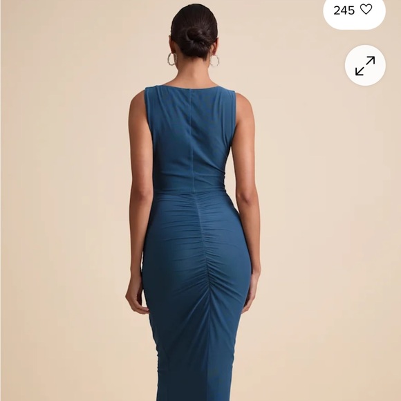 Lulu’s Size Medium Aveline Dark Slate Jersey Knit Ruched Bodycon Maxi Dress - Picture 4 of 12